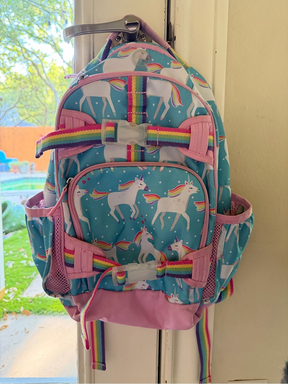 Pottery Barn Kids Aqua Unicorn Parade Mackenzie Backpack- Small
